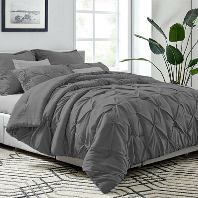 Pin Tuck Duvet Cover With Pillowcase Bedding Set 100% Egyptian Cotton Double King Size - King - Pintuck Bedding , Charcoal