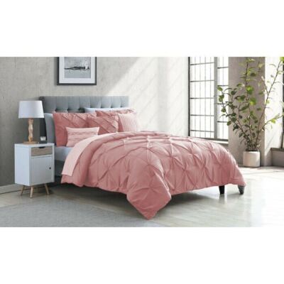 Pin Tuck Duvet Cover With Pillowcase Bedding Set 100% Egyptian Cotton Double King Size - King - Pintuck Bedding , Pink