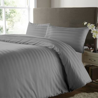 600 Thread Count Stripe Duvet Cover with Pillowcase Bedding Set Double King Super King Size - Double - Duvet Cover Set , Grey