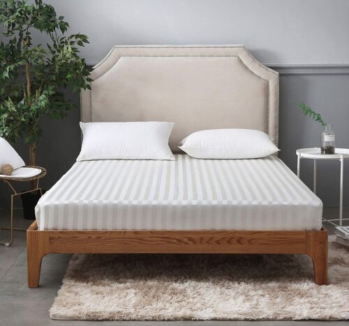 600 Thread Count Stripe Duvet Cover with Pillowcase Bedding Set Double King Super King Size - Super King - Fitted Sheet , White