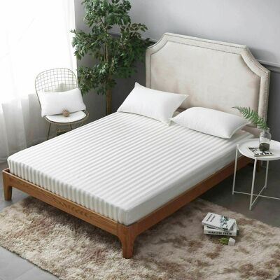 Lenzuolo con angoli a righe 600 fili 100% cotone egiziano Double King Super King Size - Super King, bianco