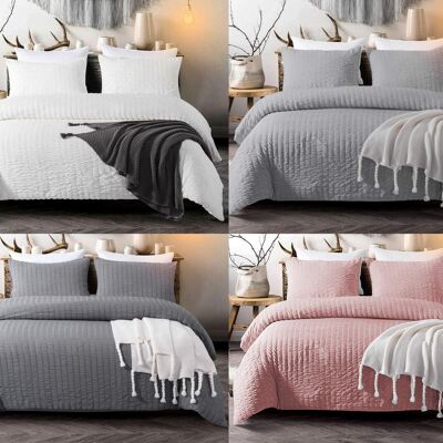Seersucker Duvet Cover with Pillowcases 100% Egyptian Cotton Bedding Sets - Double , Silver