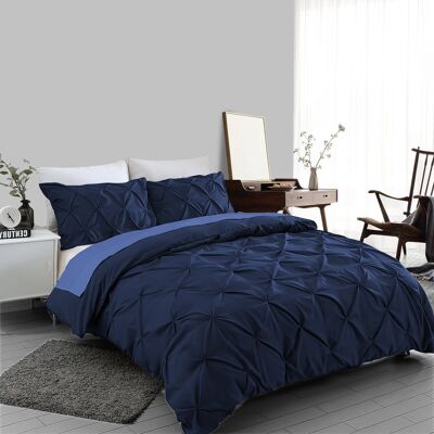 Navy Pin tuck Duvet Cover 100% Cotton Bedding Sets Single Double King Super King Sizes , Single