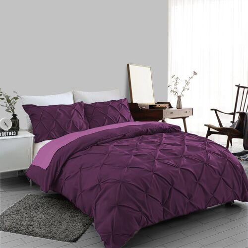 Plum Pin tuck Duvet Cover 100% Cotton Bedding Sets Single Double King Super King Sizes - Double , Double