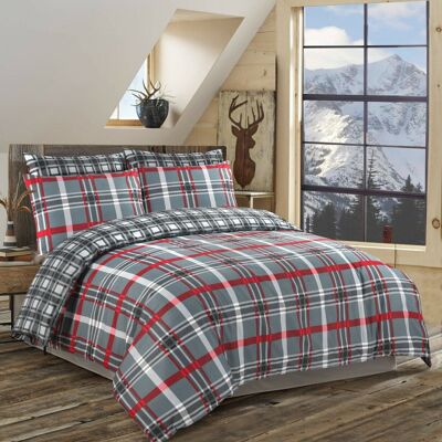 Red Check Reversible Duvet Cover Bedding Set 100% Cotton Double Super King Size - Double , Double