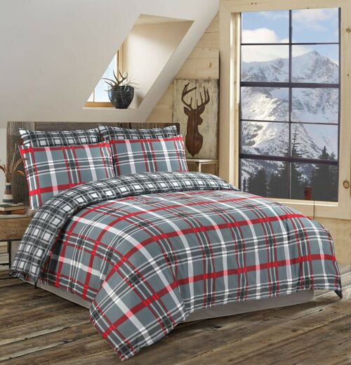 Red Check Reversible Duvet Cover Bedding Set 100% Cotton Double Super King Size - King , King