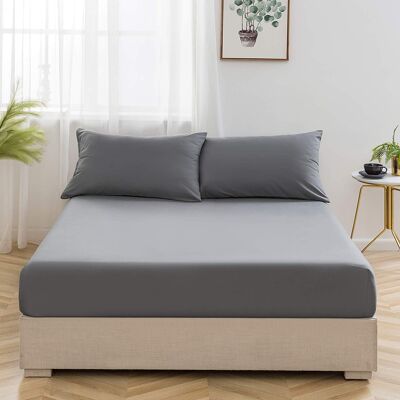 400TC Fitted Sheet 100% Egyptian Cotton Bed Sheets Single Double King Super king Size - Double - Standard 30cm Deep , Grey