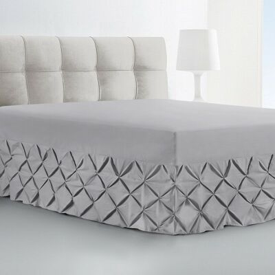 Luxury Pin Tuck Fitted Valance Sheet 100% Cotton Single Double Super King Size - Double , Silver Grey