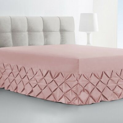 Luxury Pin Tuck Fitted Valance Sheet 100% Cotton Single Double Super King Size - Double , Soft Pink