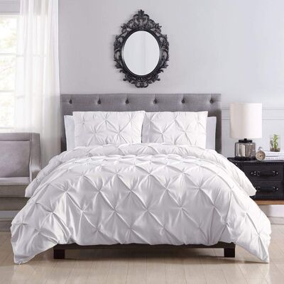 White Pin tuck Duvet Cover Set 100% Cotton Quilt Bedding Bed Sets Single Double King Super King Size - Double , Double