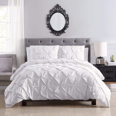 Ensemble de housse de couette blanche Pintuck 100% coton couette ensembles de lit simple Double King Super King Size - Double, Double