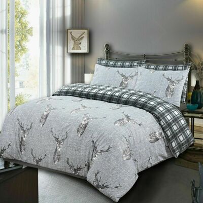 Stag Duvet Cover With Pillow Cases 100% Cotton Quilt Covers Bedding Sets Double King Size - King , Silver