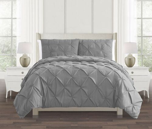Silver Pin tuck Duvet Cover 100% Cotton Covers Bedding Set Double King Super King Bed Size , Grey