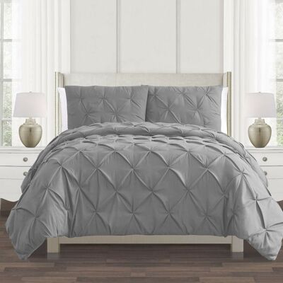 Silver Pin tuck Duvet Cover 100% Cotton Covers Bedding Set Double King Super King Bed Size , Grey