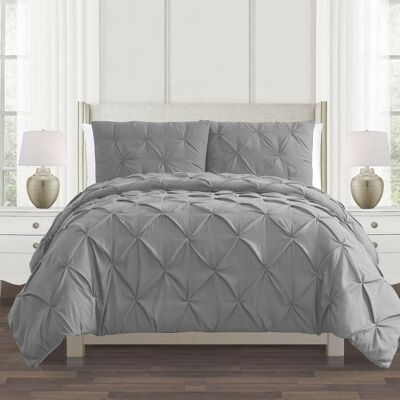 Silver Pin tuck Duvet Cover 100% Cotton Covers Bedding Set Double King Super King Bed Size - Double , Grey