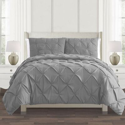 Silver Pin tuck Housse de Couette 100% Coton Couvre Ensemble de Literie Double King Super King Bed Size - Super King , Gris