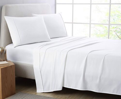 600 Thread Count Flat Sheet 100% Egyptian Cotton Double King Super King Bed Size Top Sheets - Double , White