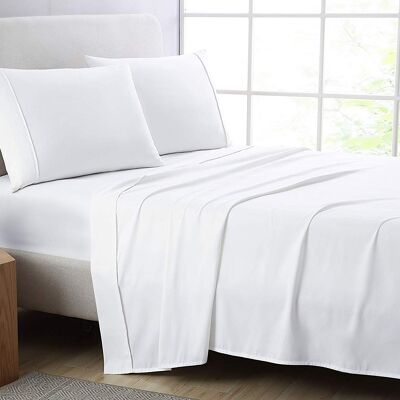 Drap plat 600 fils au pouce carré 100% coton égyptien Double King Super King Bed Size Top Sheets - Double , Blanc