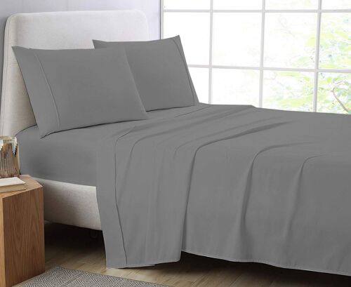 600 Thread Count Flat Sheet 100% Egyptian Cotton Double King Super King Bed Size Top Sheets - King , Grey