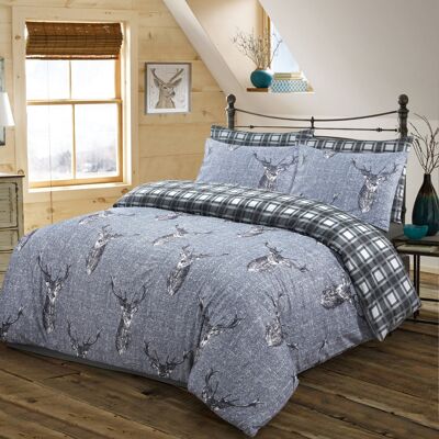 Printed Designer Duvet Cover with Pillowcases 100% Cotton Quilt Covers Bedding Sets - Double , Stag Deer