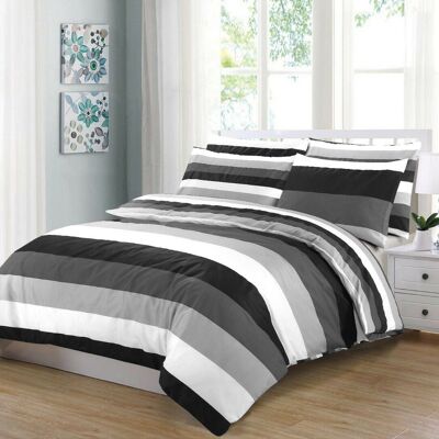Printed Designer Duvet Cover with Pillowcases 100% Cotton Quilt Covers Bedding Sets - Double , Stripes Grey