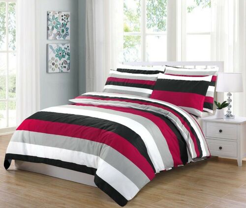 Printed Designer Duvet Cover with Pillowcases 100% Cotton Quilt Covers Bedding Sets - Double , Stripes Red