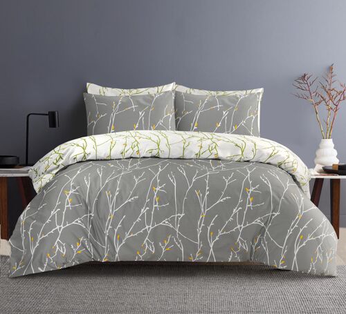 Printed Designer Duvet Cover with Pillowcases 100% Cotton Quilt Covers Bedding Sets - Double Branches , White Branches