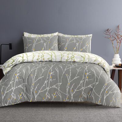 Printed Designer Duvet Cover with Pillowcases 100% Cotton Quilt Covers Bedding Sets - Double Branches , White Branches