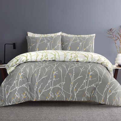 Printed Designer Duvet Cover with Pillowcases 100% Cotton Quilt Covers Bedding Sets - King Branches , White Branches