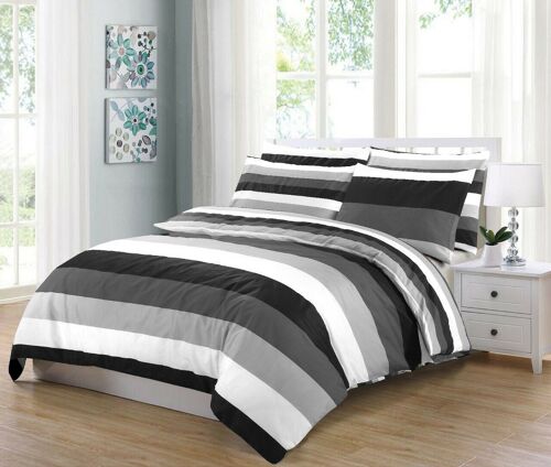 Printed Designer Duvet Cover with Pillowcases 100% Cotton Quilt Covers Bedding Sets - Super King , Stripes Grey