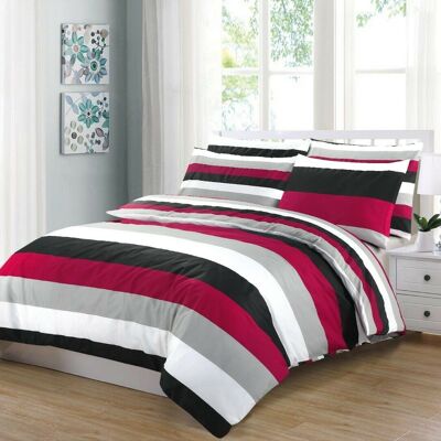 Funda nórdica de diseñador impresa con fundas de almohada 100% algodón Fundas de edredón Juegos de cama - Super King, Stripes Red