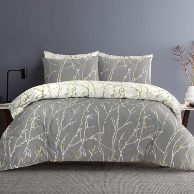 Funda nórdica de diseñador impresa con fundas de almohada 100% algodón Fundas de edredón Juegos de cama - Super King Branches, White Branches