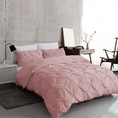 Dusky Pink Pintuck Bettbezug mit Kissenbezügen, 100 % Baumwolle, Sets, Doppelbett, King-Size, Super-King-Size – Doppelbett, Doppelbett