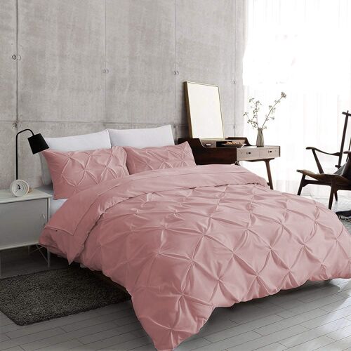 Dusky Pink Pintuck Duvet Cover with Pillow Cases 100% Cotton Sets Double King Super King Sizes - Super King , Super King