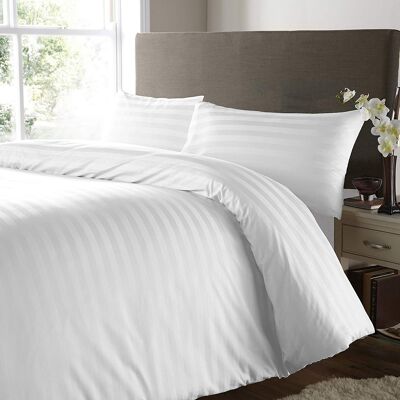 Parure de lit en satin à rayures 500 fils avec taies d'oreiller 100 % coton égyptien – Double – 500 fils au pouce, blanc