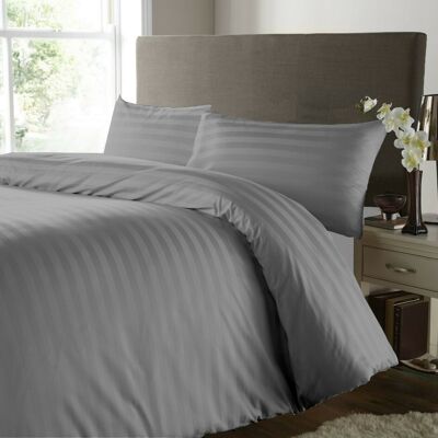 500 Thread Count Satin Stripe Duvet Cover with Pillowcases 100% Egyptian Cotton Bedding Set - Super King - 600 Thread Count , Grey