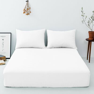 Sábana bajera de 200 hilos 100 % algodón egipcio Calidad hotelera Sábanas de todos los tamaños - Doble , Blanco