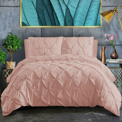 Pin Tuck Duvet Cover with Pillowcases 100% Cotton Bedding Set Single Double King Super King Sizes - King , Blush Pink