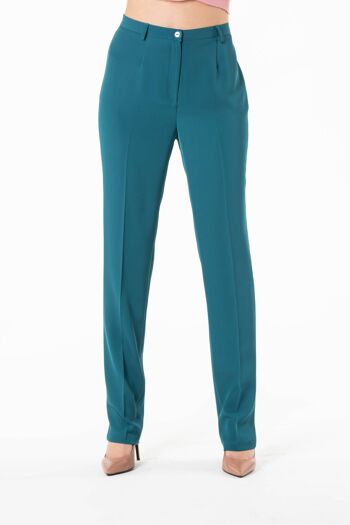 Pantalon turquoise tissu crêpe élastique 1