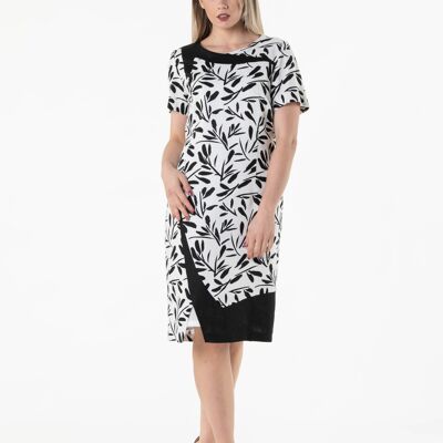 Cocktail linen Dress Olive branch pattern