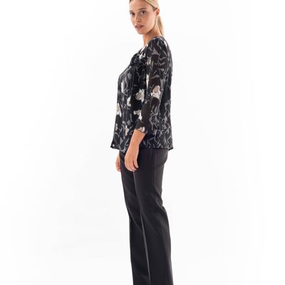 Blouse Black Floral Emprime Round Neck