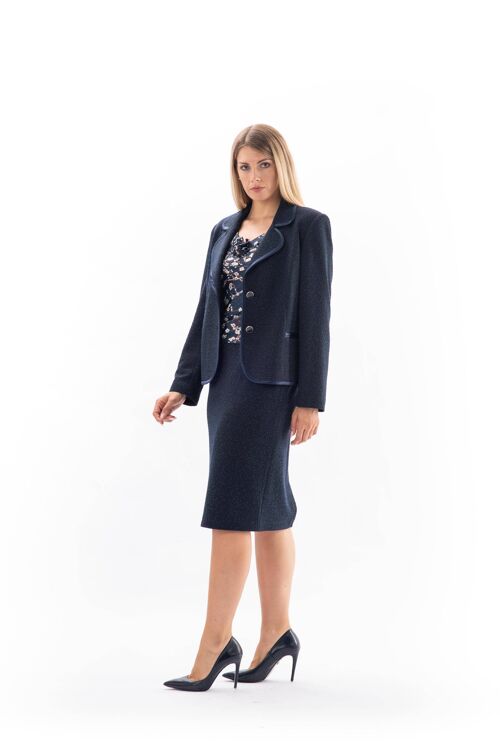 Suit Set Blazer and Skirt Blue Tweed
