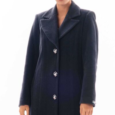 Manteau Long Col Revers Trois Boutons Noir