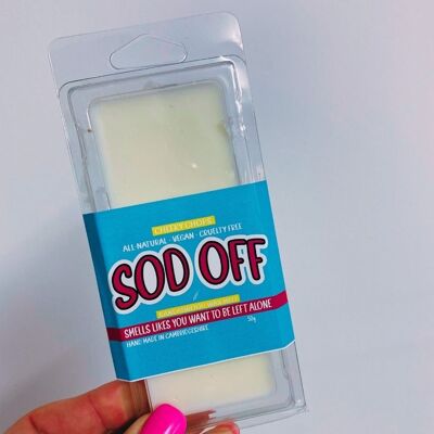 6 x Rude Wax Melts, Fondants de cire de soja faits à la main drôles - Sod off - Parfum de bois de santal - WM01