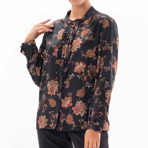 Shirt Floral Print Ruffles at Buttons