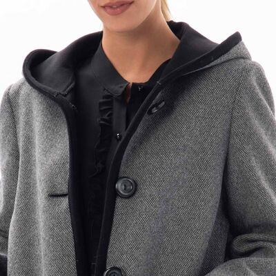 Tweed Coat Grey Hood Large Buttons
