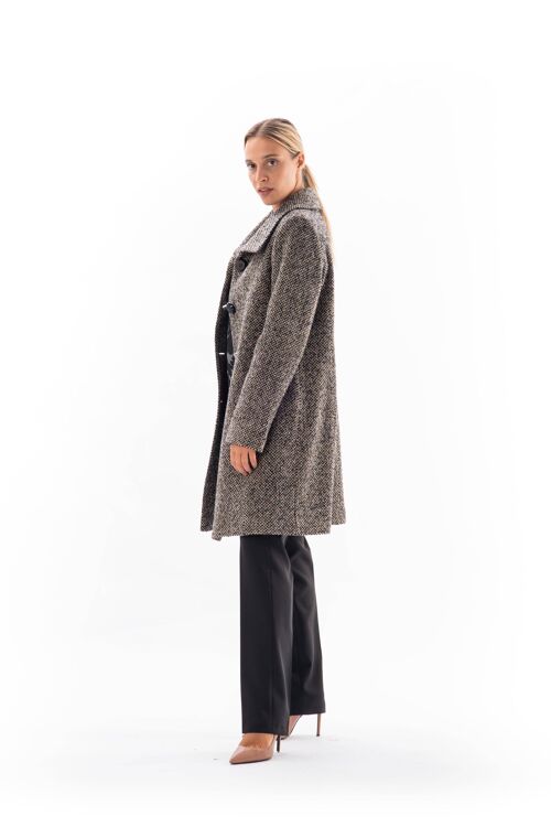 Tweed Wool Knee-Length Coat Pocket Zippers