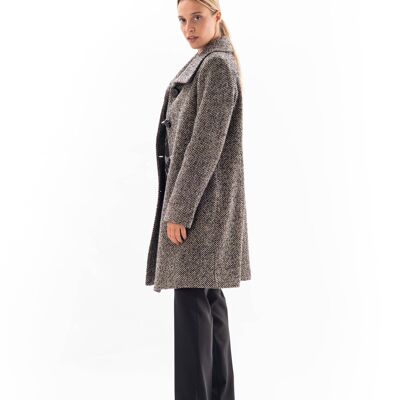 Tweed Wool Knee-Length Coat Pocket Zippers