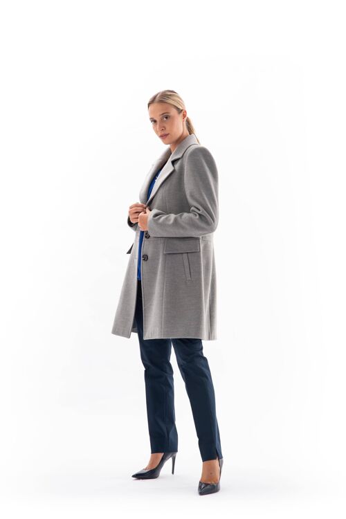 Velour grey Coat Straight line Banded waistline