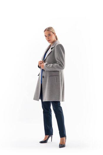 Manteau gris velours Ligne droite Ceinture cintrée 1